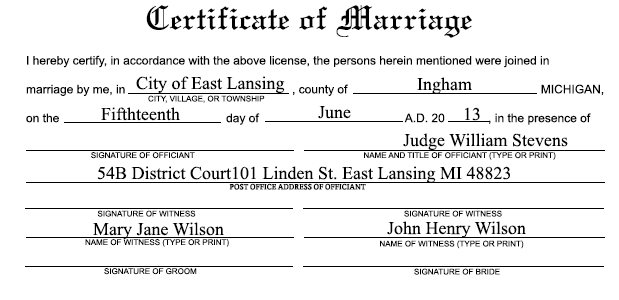 Certificate of Marriage